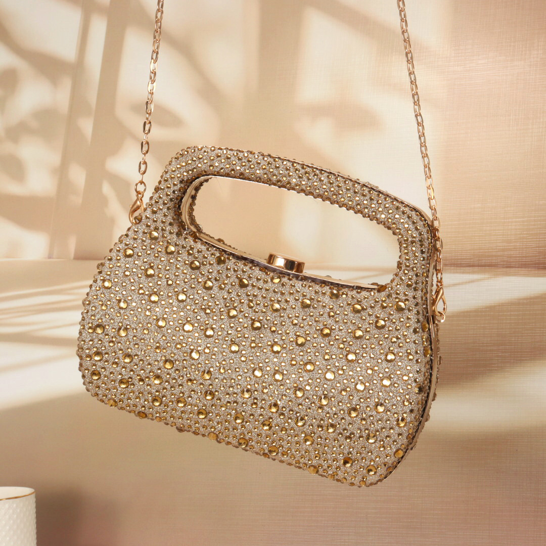 Luxury Bags Gold - حقيبة سهرة فاخرة مرصعة بالألماس والكريستال