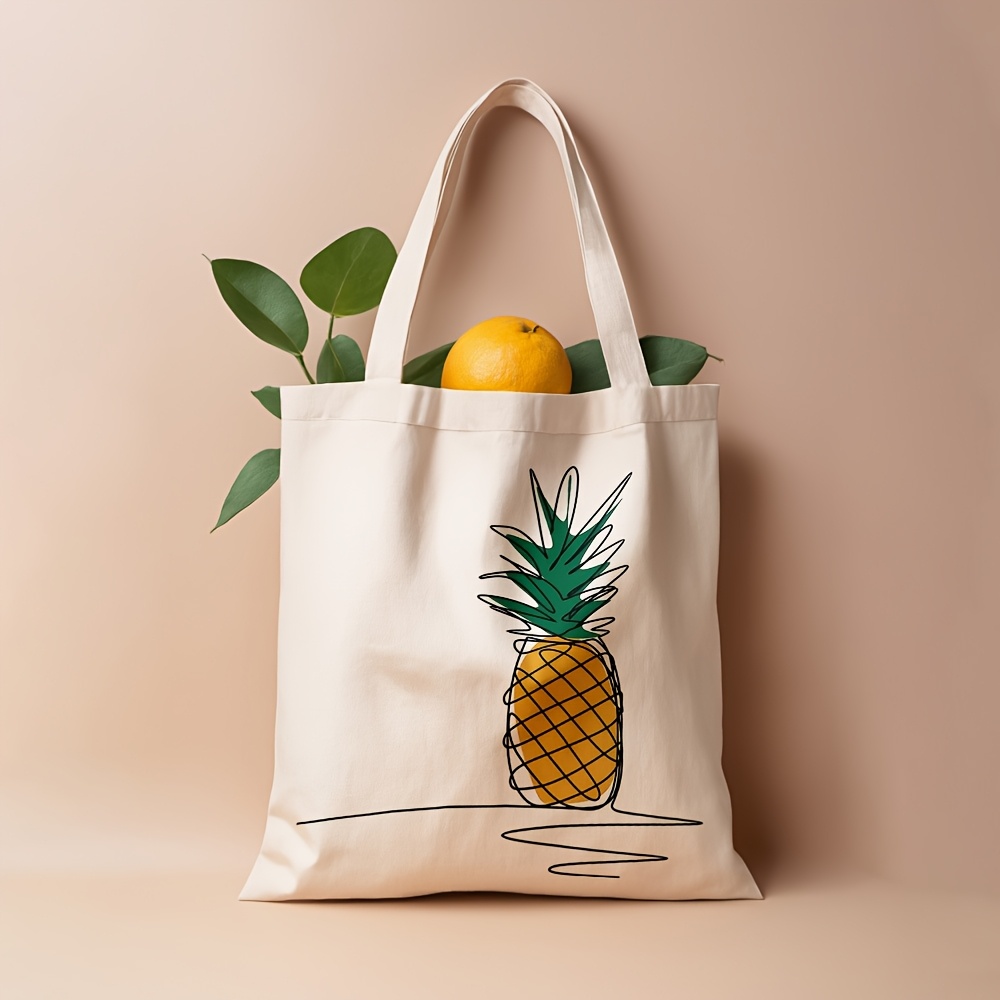 Canvas Tote Designer - قطعة واحدة، حقيبة تسوق بتصميم الأناناس