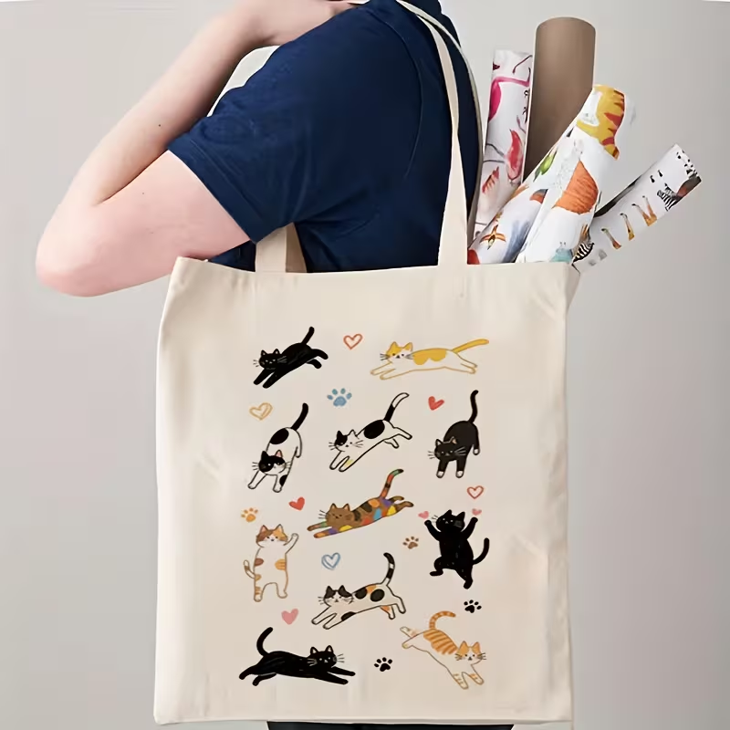 حقيبة يد نسائية بطبعة قطة لطيف - مراجعة Canvas Tote Designer وسعره