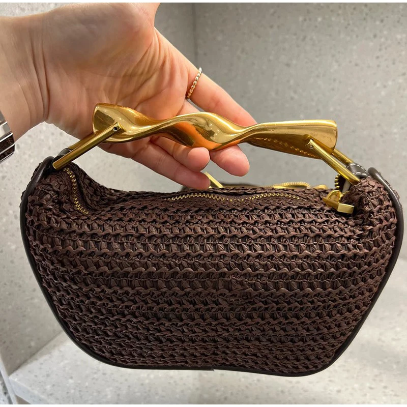 حقيبة يد منسوجة يدويًا بمقبض ذ - مراجعة Luxury Bags Gold وسعره