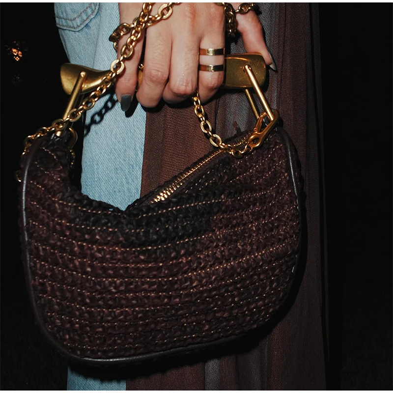 حقيبة يد منسوجة يدويًا بمقبض ذ - مراجعة Luxury Bags Gold وسعره